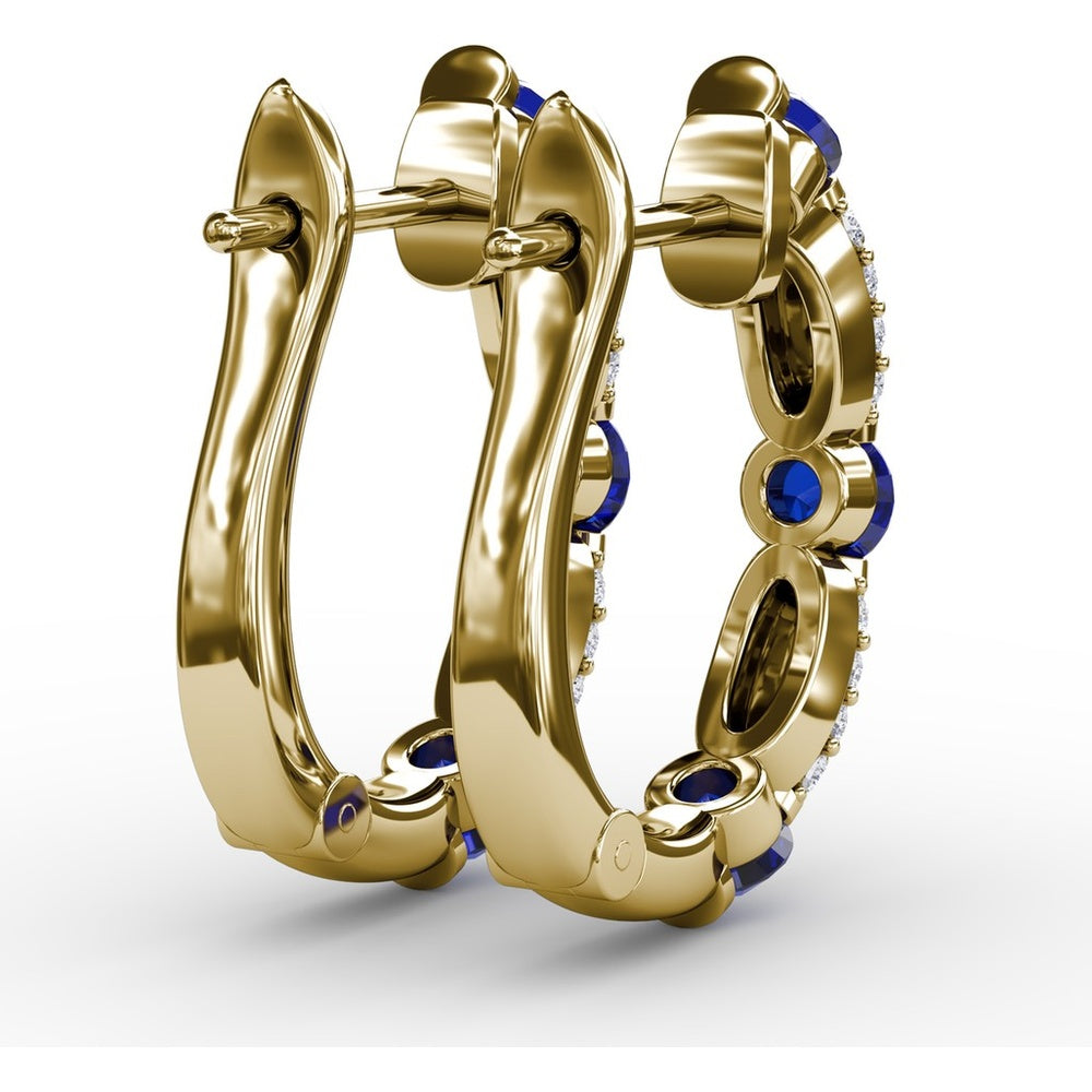 Alternating Round Sapphire and Pavé Diamond Hoop Earrings by Fana - 1.95 Carat Total Gemstone Weight