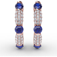 Alternating Round Sapphire and Pavé Diamond Hoop Earrings by Fana - 1.95 Carat Total Gemstone Weight