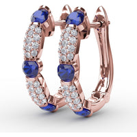 Alternating Round Sapphire and Pavé Diamond Hoop Earrings by Fana - 1.95 Carat Total Gemstone Weight