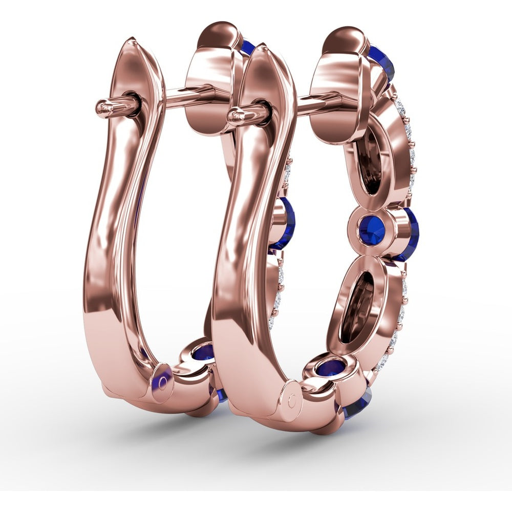 Alternating Round Sapphire and Pavé Diamond Hoop Earrings by Fana - 1.95 Carat Total Gemstone Weight