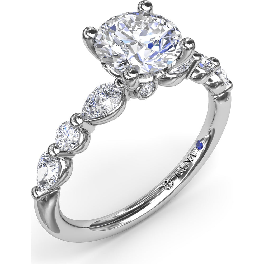 Alternating Teardrop and Round Diamond Engagement Ring Setting with Hidden Halo - 0.52 Carat Total Side Stone Weight by Fana