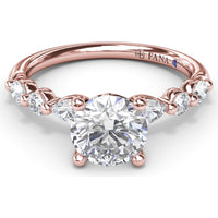 Alternating Teardrop and Round Diamond Engagement Ring Setting with Hidden Halo - 0.52 Carat Total Side Stone Weight by Fana