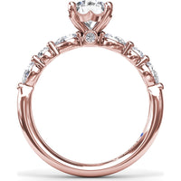 Alternating Teardrop and Round Diamond Engagement Ring Setting with Hidden Halo - 0.52 Carat Total Side Stone Weight by Fana