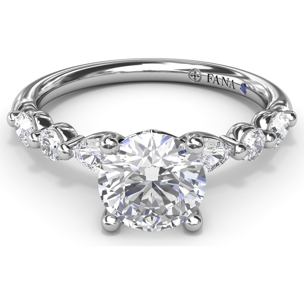 Alternating Teardrop and Round Diamond Engagement Ring Setting with Hidden Halo - 0.52 Carat Total Side Stone Weight by Fana
