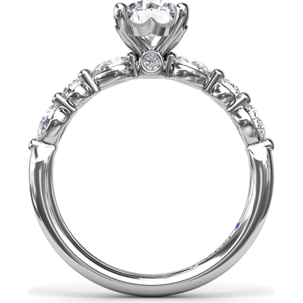 Alternating Teardrop and Round Diamond Engagement Ring Setting with Hidden Halo - 0.52 Carat Total Side Stone Weight by Fana
