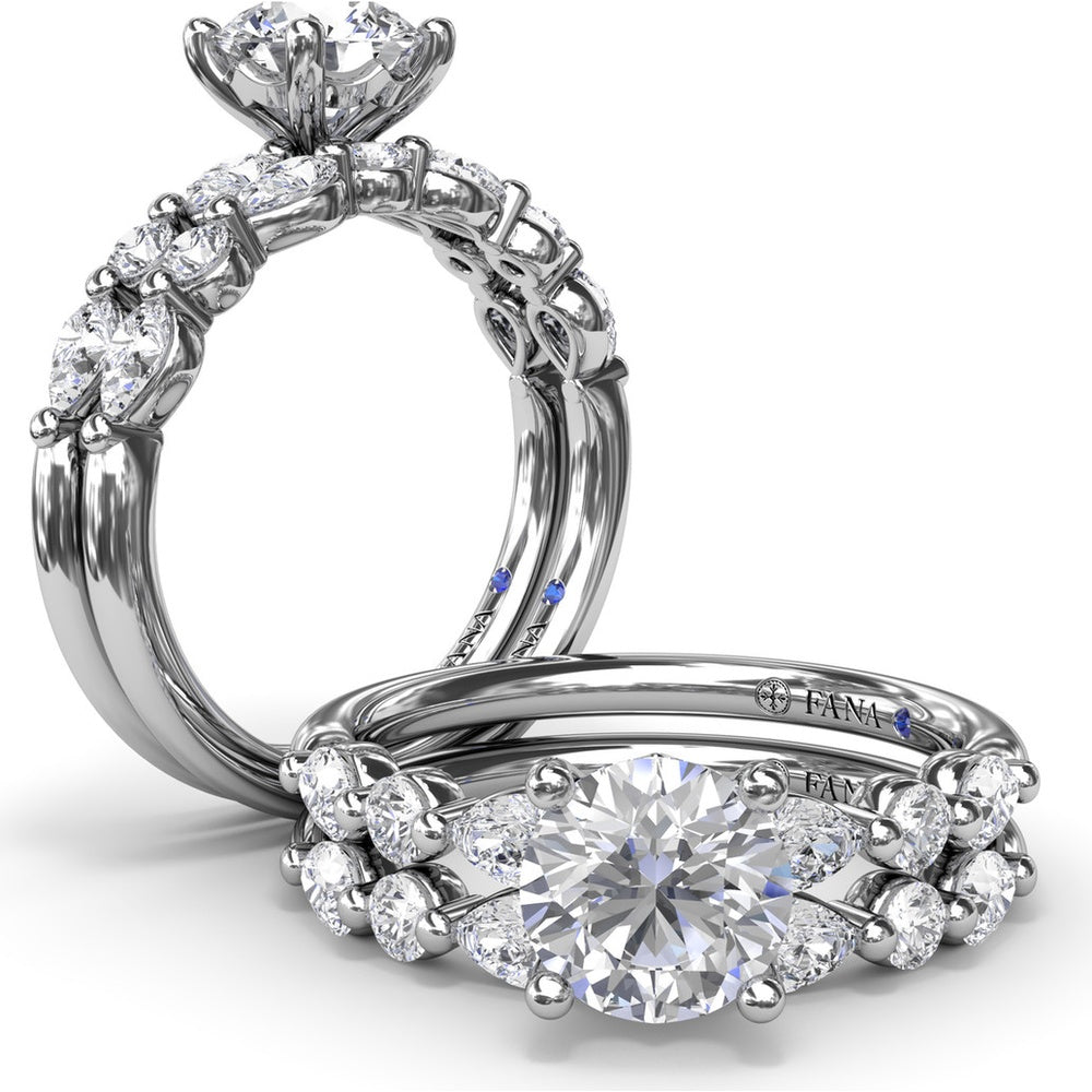 Alternating Teardrop and Round Diamond Engagement Ring Setting with Hidden Halo - 0.52 Carat Total Side Stone Weight by Fana