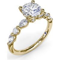 Alternating Teardrop and Round Diamond Engagement Ring Setting with Hidden Halo - 0.52 Carat Total Side Stone Weight by Fana