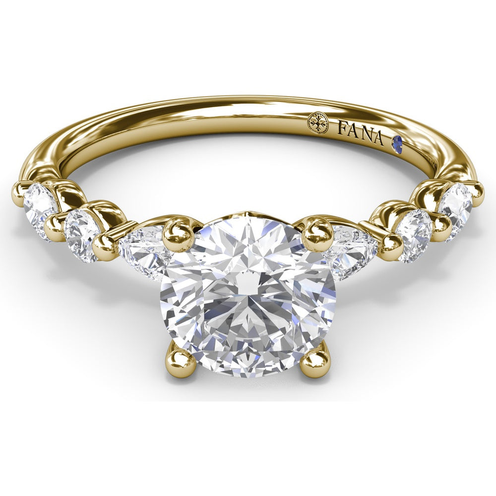 Alternating Teardrop and Round Diamond Engagement Ring Setting with Hidden Halo - 0.52 Carat Total Side Stone Weight by Fana