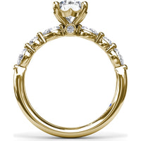 Alternating Teardrop and Round Diamond Engagement Ring Setting with Hidden Halo - 0.52 Carat Total Side Stone Weight by Fana