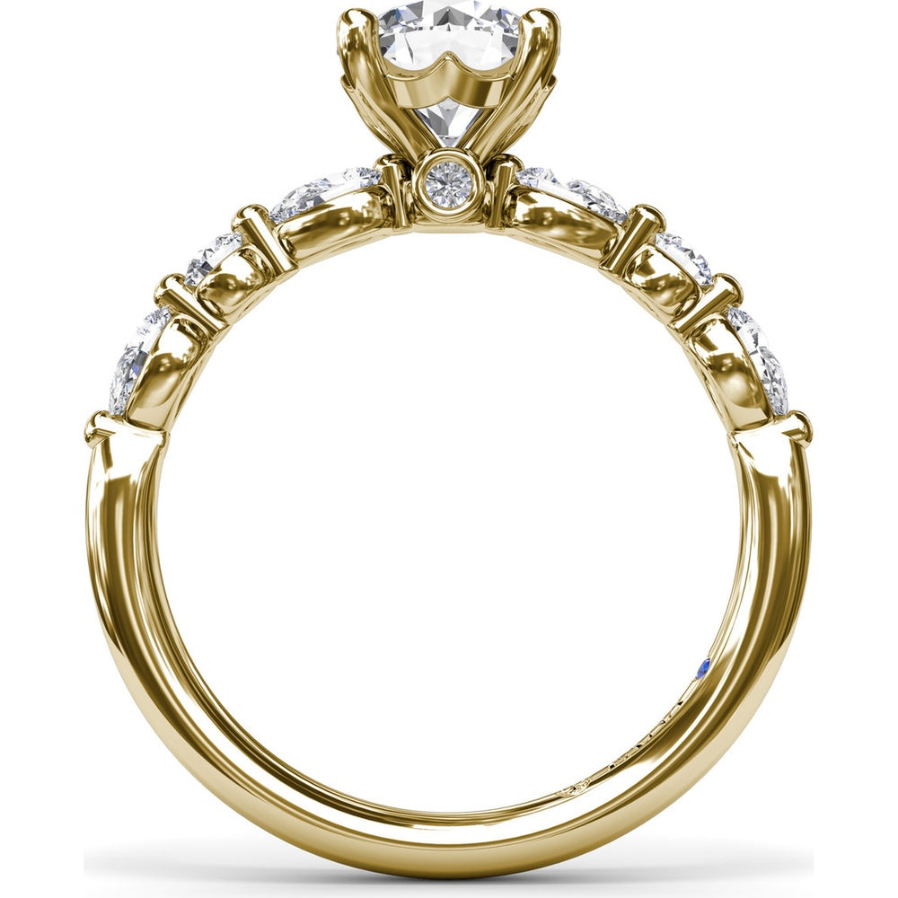Alternating Teardrop and Round Diamond Engagement Ring Setting with Hidden Halo - 0.52 Carat Total Side Stone Weight by Fana