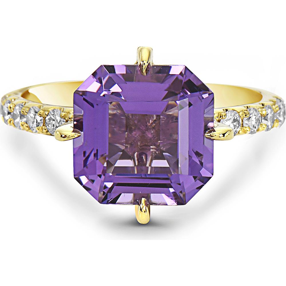 Amethyst and Diamond Compass Set Ring in 18K Yellow Gold by Charles Krypell