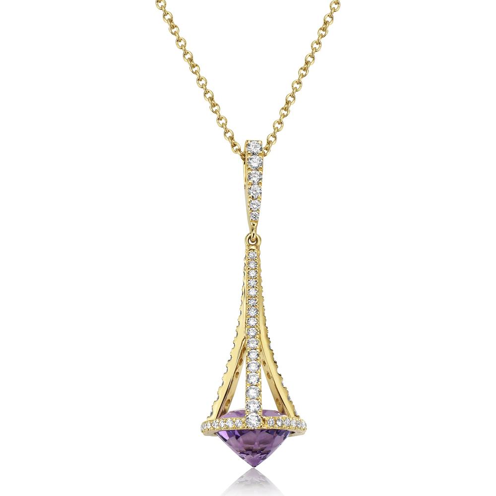Amethyst and Diamond Paris Pendant Necklace in 18K Yellow Gold by Charles Krypell