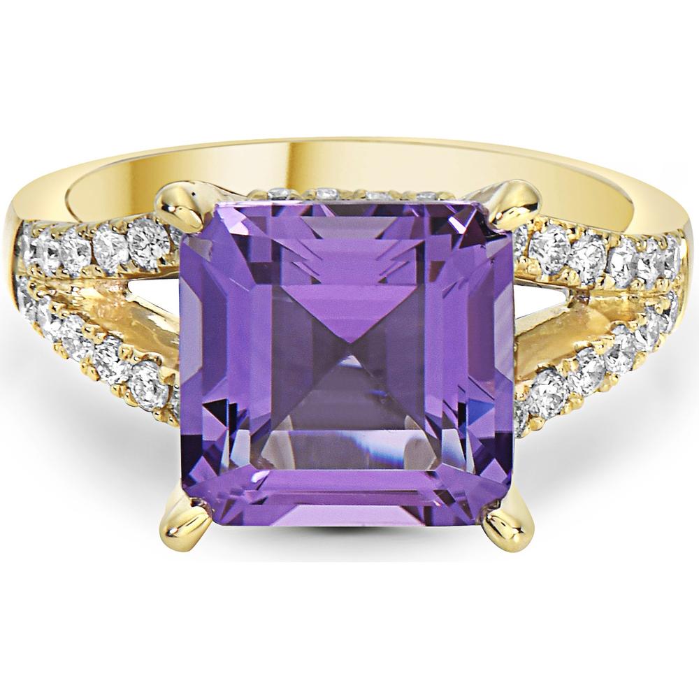 Amethyst and Diamond Split Shank Ring in 18K Yellow Gold by Charles Krypell