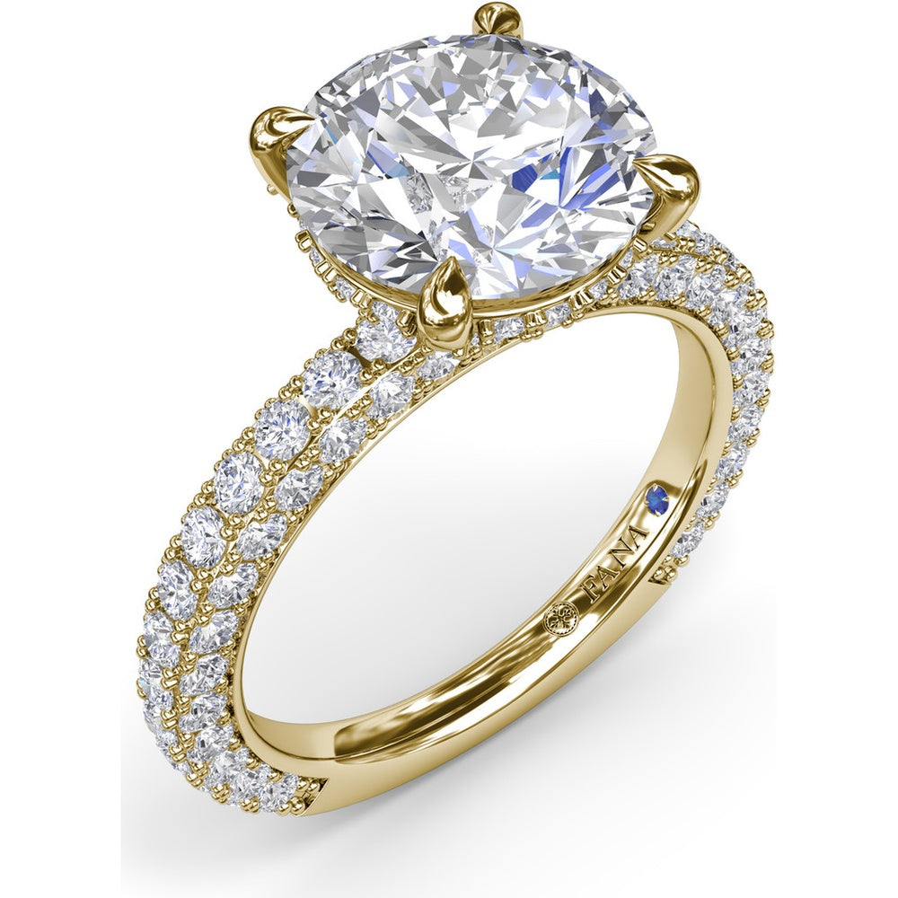 Angelic Solitaire Engagement Ring Setting with Hidden Halo and Pavé Diamond Band by Fana - 1.49 Carat Total Diamond Weight