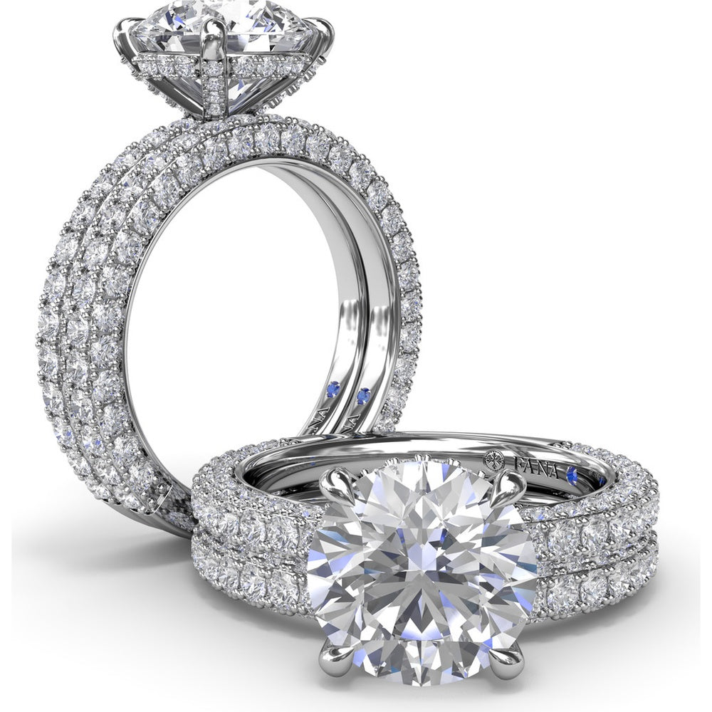 Angelic Solitaire Engagement Ring Setting with Hidden Halo and Pavé Diamond Band by Fana - 1.49 Carat Total Diamond Weight