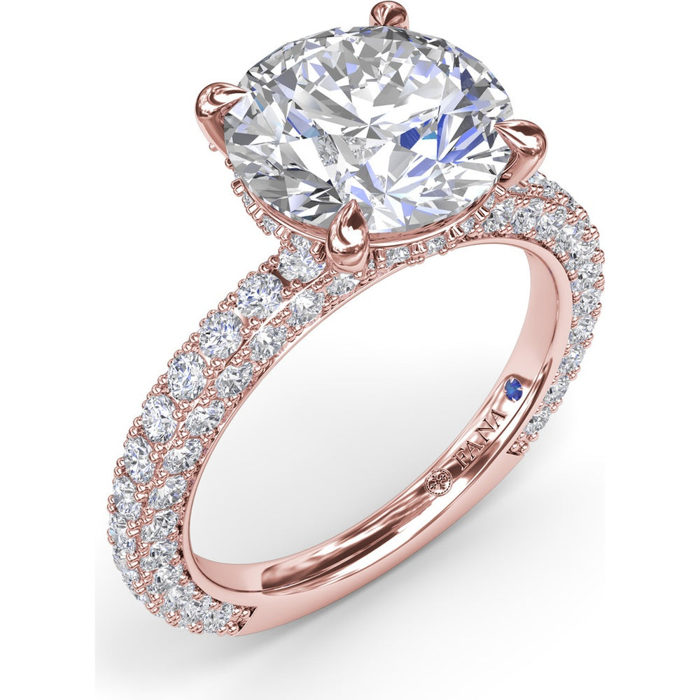 Angelic Solitaire Engagement Ring Setting with Hidden Halo and Pavé Diamond Band by Fana - 1.49 Carat Total Diamond Weight