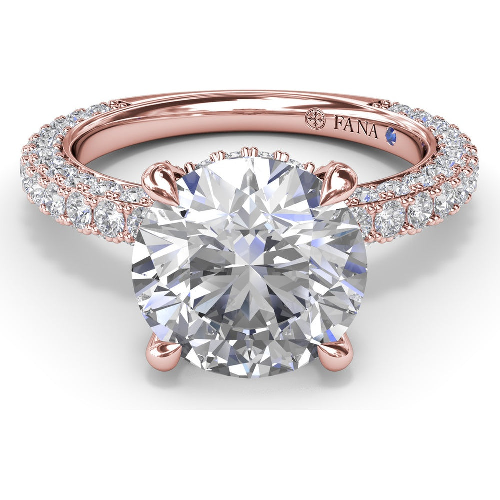 Angelic Solitaire Engagement Ring Setting with Hidden Halo and Pavé Diamond Band by Fana - 1.49 Carat Total Diamond Weight