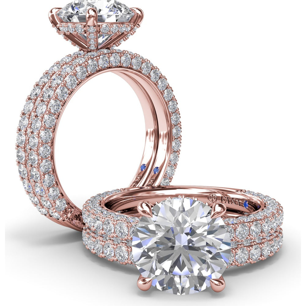 Angelic Solitaire Engagement Ring Setting with Hidden Halo and Pavé Diamond Band by Fana - 1.49 Carat Total Diamond Weight