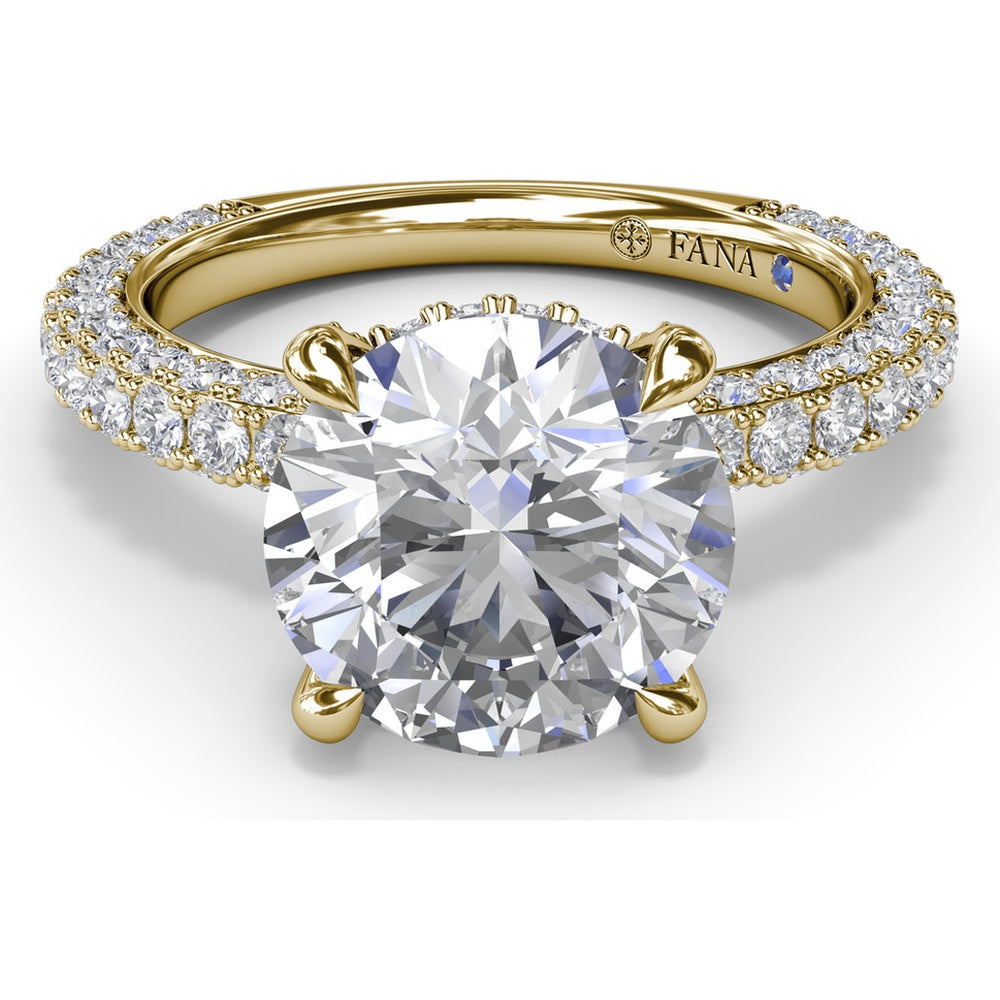 Angelic Solitaire Engagement Ring Setting with Hidden Halo and Pavé Diamond Band by Fana - 1.49 Carat Total Diamond Weight