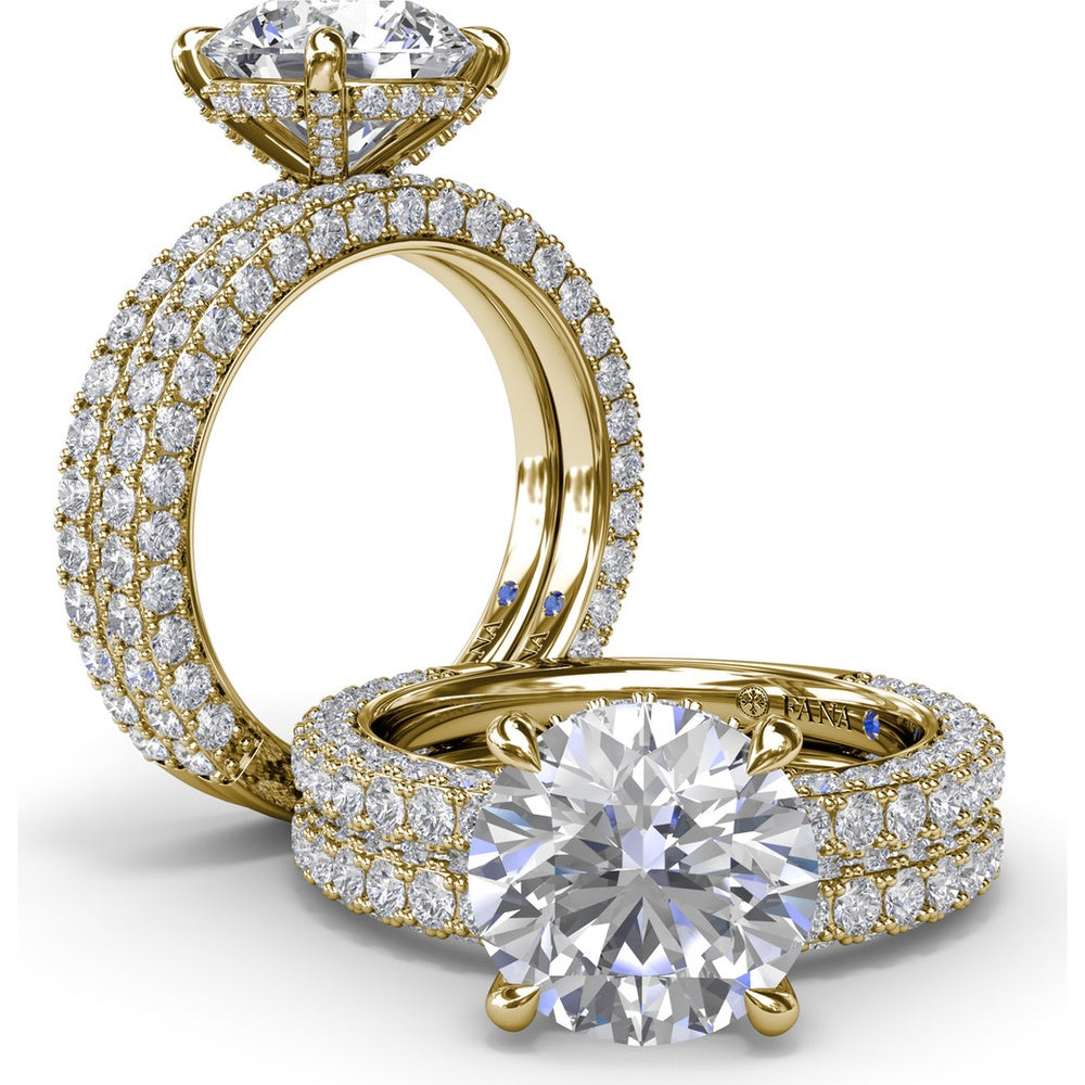 Angelic Solitaire Engagement Ring Setting with Hidden Halo and Pavé Diamond Band by Fana - 1.49 Carat Total Diamond Weight