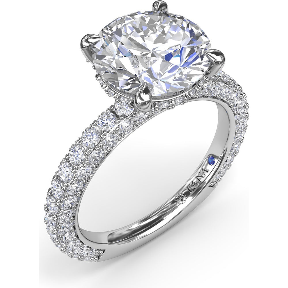 Angelic Solitaire Engagement Ring Setting with Hidden Halo and Pavé Diamond Band by Fana - 1.49 Carat Total Diamond Weight