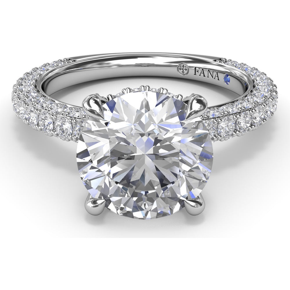 Angelic Solitaire Engagement Ring Setting with Hidden Halo and Pavé Diamond Band by Fana - 1.49 Carat Total Diamond Weight
