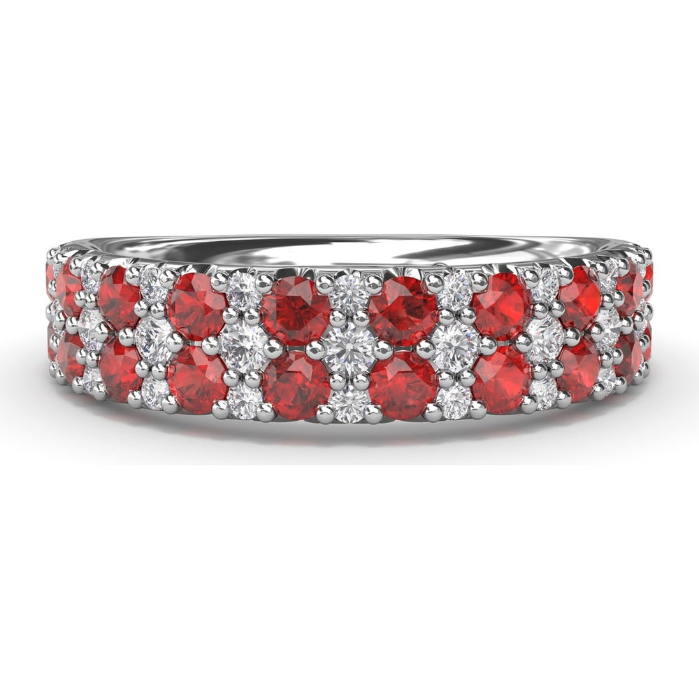 Anniversary Band with Alternating Round Rubies and Pavé Diamonds by Fana - 1.50 Carat Total Gemstone Weight