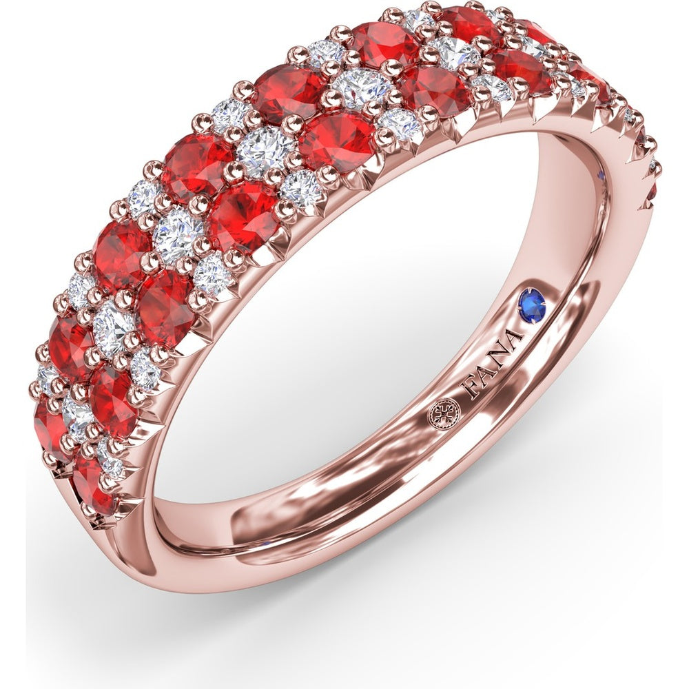 Anniversary Band with Alternating Round Rubies and Pavé Diamonds by Fana - 1.50 Carat Total Gemstone Weight