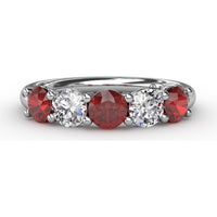 Anniversary Band with Shared-Prong Round Rubies and Diamonds by Fana - 1.47 Carat Total Gemstone Weight