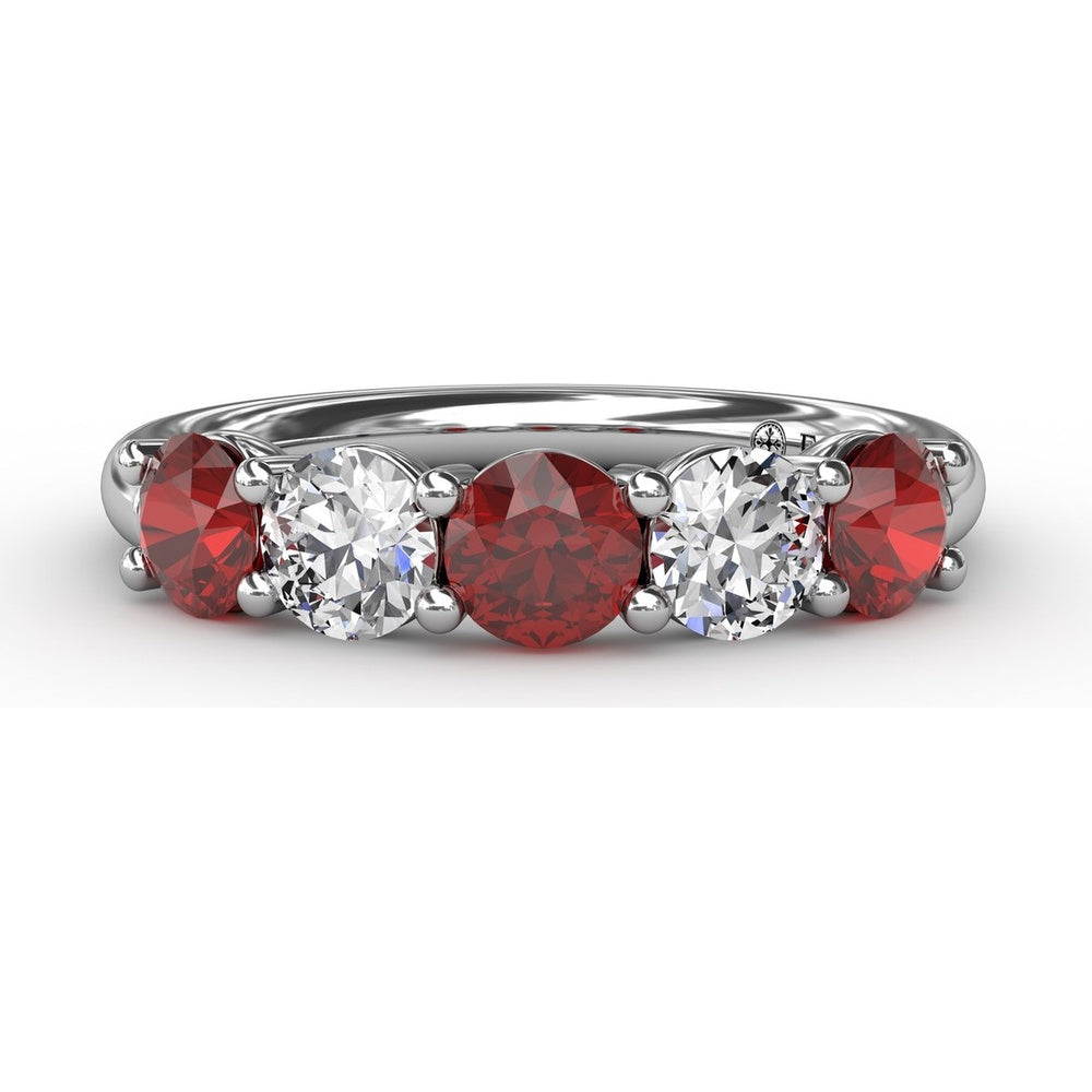 Anniversary Band with Shared-Prong Round Rubies and Diamonds by Fana - 1.47 Carat Total Gemstone Weight