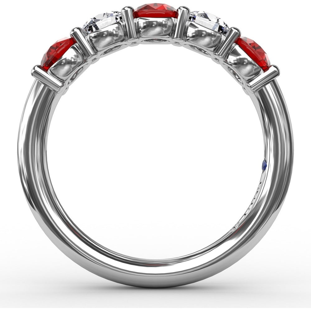 Anniversary Band with Shared-Prong Round Rubies and Diamonds by Fana - 1.47 Carat Total Gemstone Weight