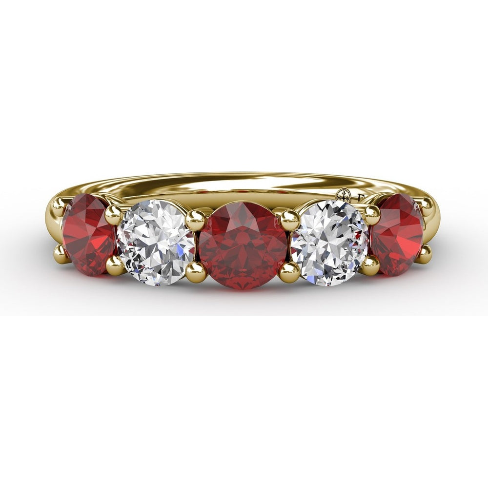 Anniversary Band with Shared-Prong Round Rubies and Diamonds by Fana - 1.47 Carat Total Gemstone Weight