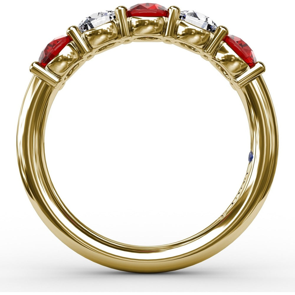 Anniversary Band with Shared-Prong Round Rubies and Diamonds by Fana - 1.47 Carat Total Gemstone Weight