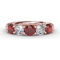 Anniversary Band with Shared-Prong Round Rubies and Diamonds by Fana - 1.47 Carat Total Gemstone Weight