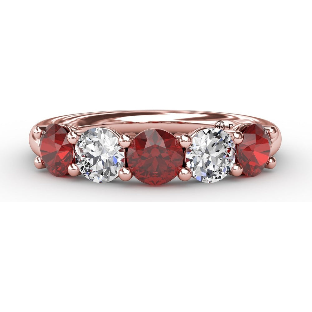 Anniversary Band with Shared-Prong Round Rubies and Diamonds by Fana - 1.47 Carat Total Gemstone Weight