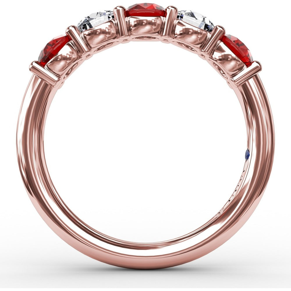 Anniversary Band with Shared-Prong Round Rubies and Diamonds by Fana - 1.47 Carat Total Gemstone Weight