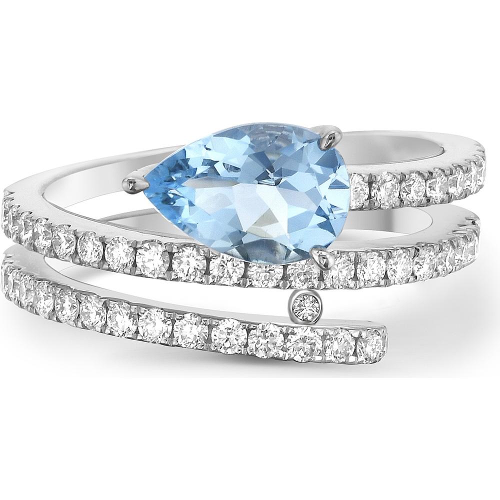 Aquamarine and Diamond Coil Ring in 18K White Gold by Charles Krypell