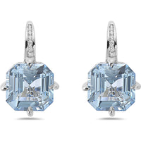 Aquamarine and Diamond Compass Set Drop Earrings in 18K White Gold by Charles Krypell