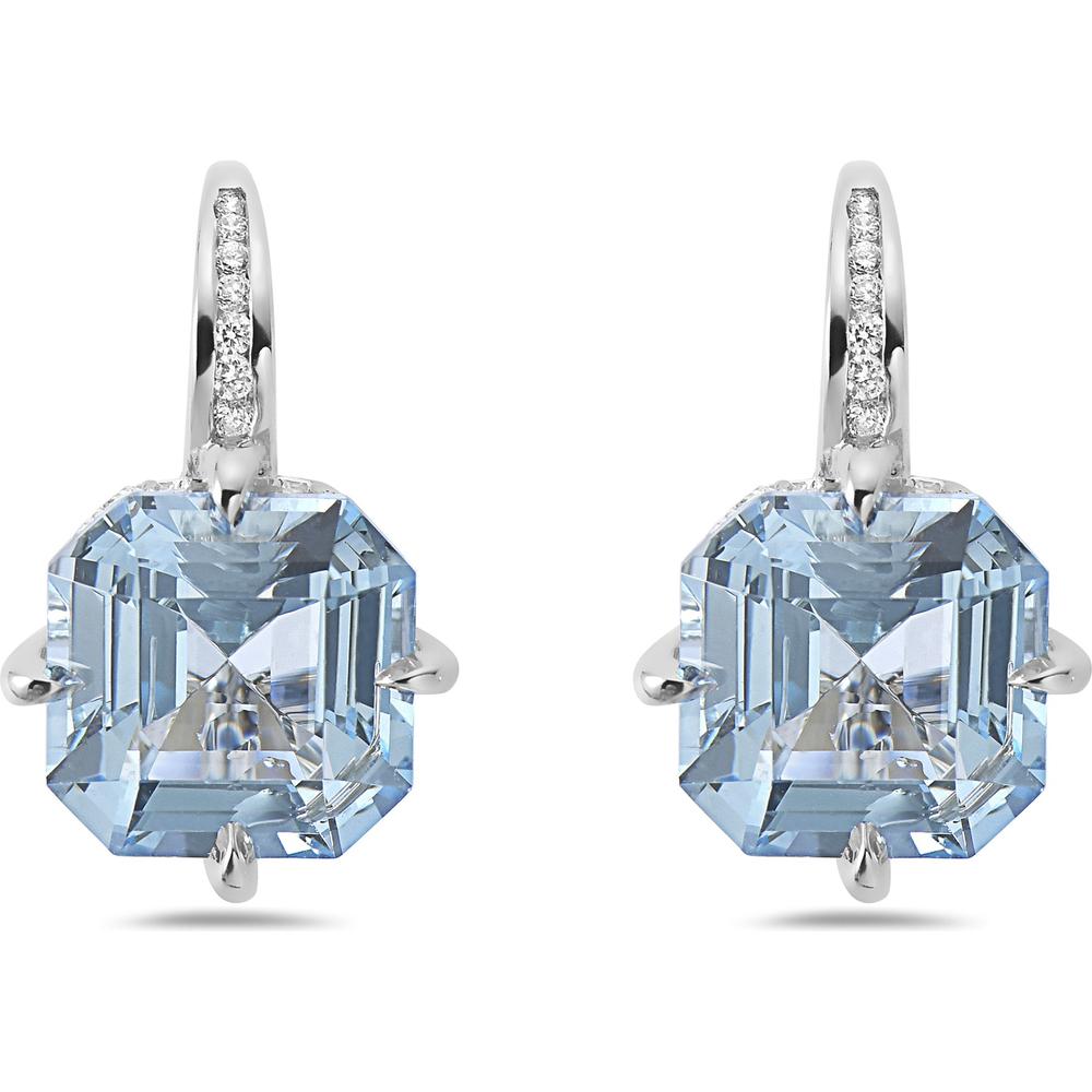 Aquamarine and Diamond Compass Set Drop Earrings in 18K White Gold by Charles Krypell