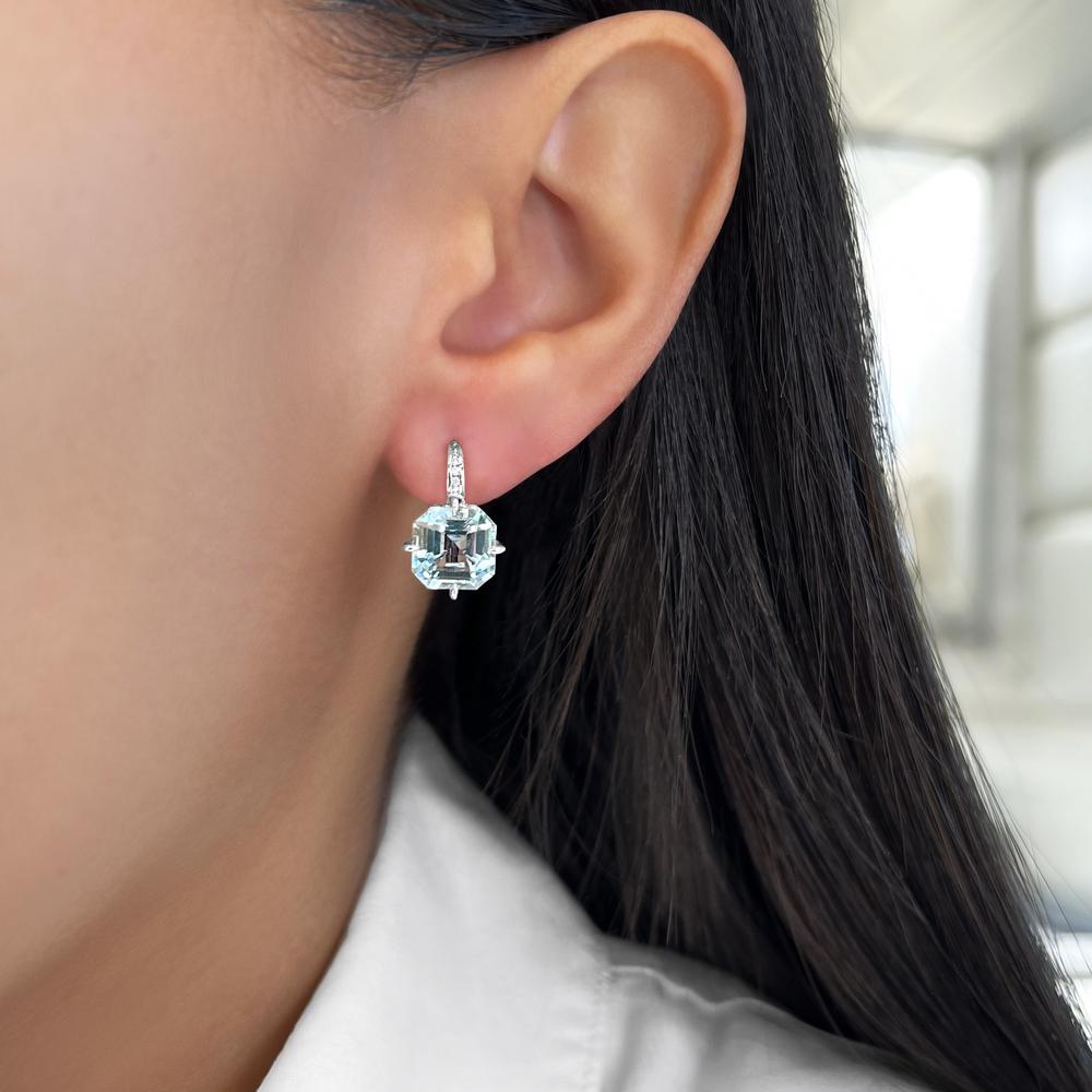 Aquamarine and Diamond Compass Set Drop Earrings in 18K White Gold by Charles Krypell