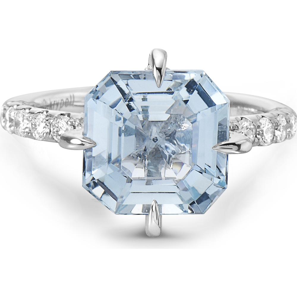 Aquamarine and Diamond Compass Set Ring in 18K White Gold by Charles Krypell