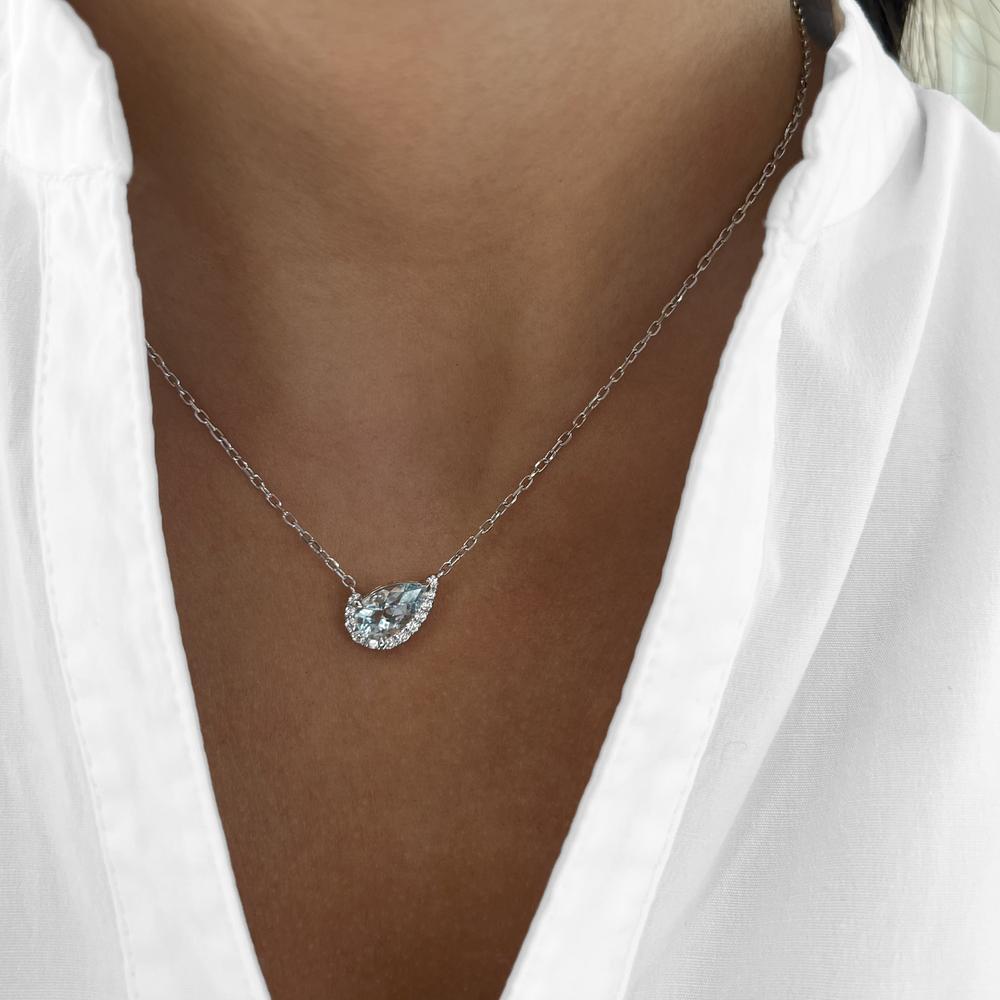 Aquamarine and Diamond Cradle Pendant Necklace in 18K White Gold by Charles Krypell
