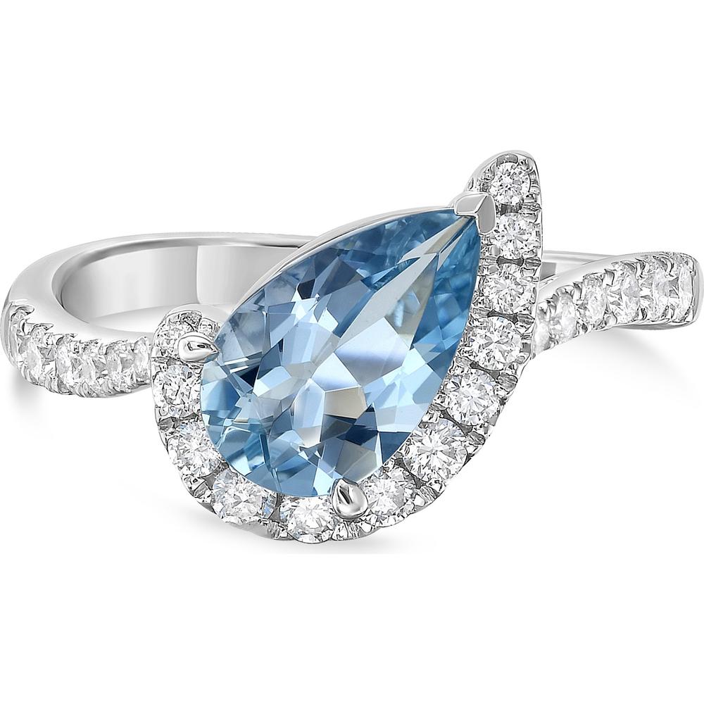 Aquamarine and Diamond Cradle Ring in 18K White Gold by Charles Krypell