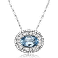 Aquamarine and Diamond East to West Pendant Necklace in 18K White Gold by Charles Krypell