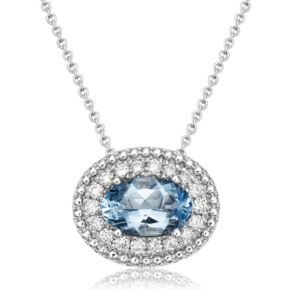 Aquamarine and Diamond East to West Pendant Necklace in 18K White Gold by Charles Krypell