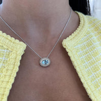 Aquamarine and Diamond East to West Pendant Necklace in 18K White Gold by Charles Krypell
