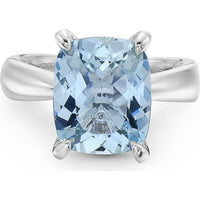 Aquamarine and Diamond Hidden Diamond Gallery Ring in 18K White Gold by Charles Krypell