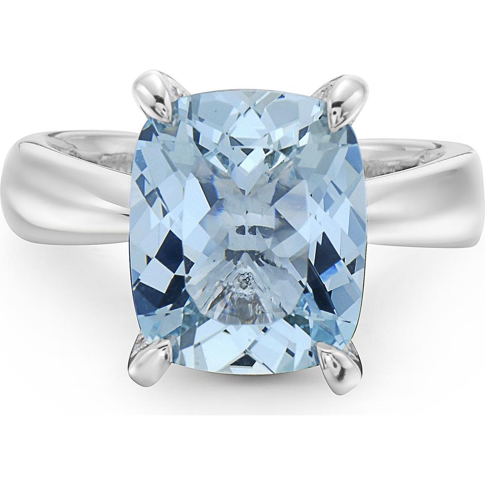 Aquamarine and Diamond Hidden Diamond Gallery Ring in 18K White Gold by Charles Krypell