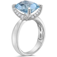 Aquamarine and Diamond Hidden Diamond Gallery Ring in 18K White Gold by Charles Krypell