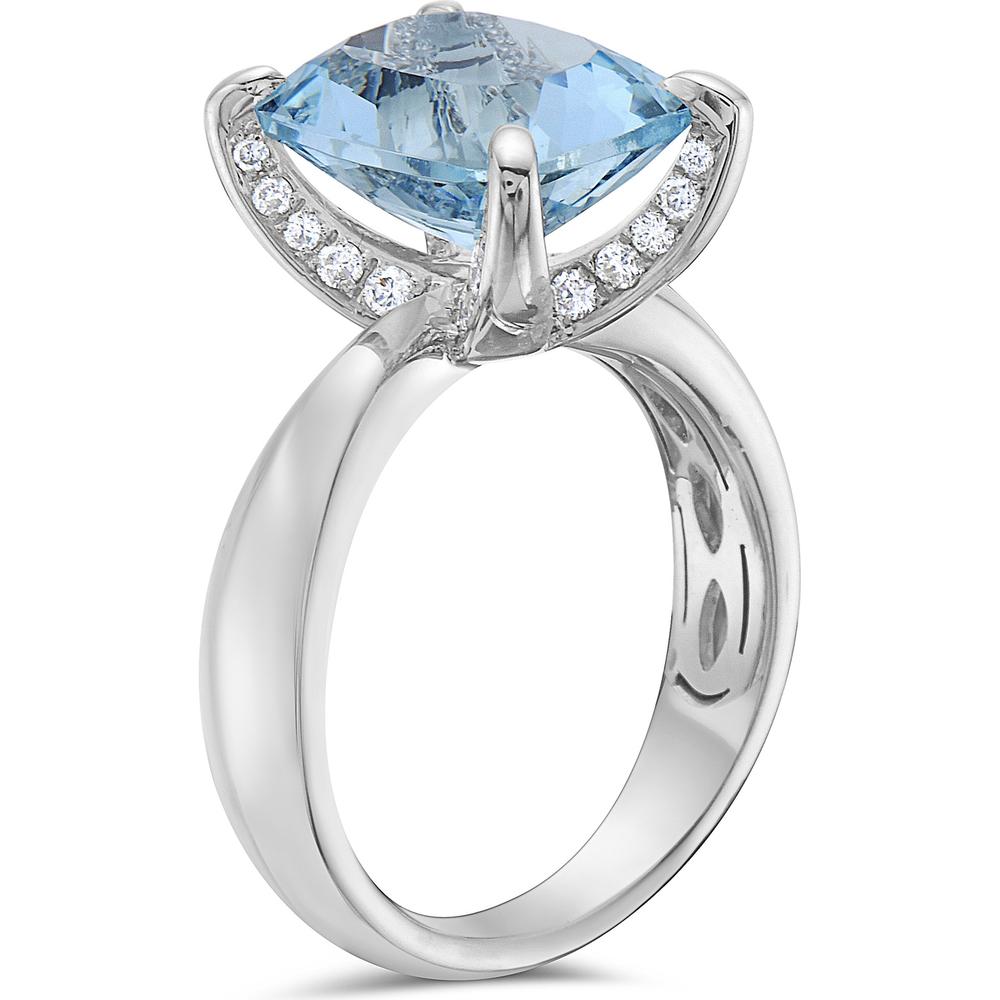 Aquamarine and Diamond Hidden Diamond Gallery Ring in 18K White Gold by Charles Krypell
